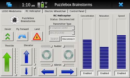 Интерфейс программы Puzzlebox Brainstorms